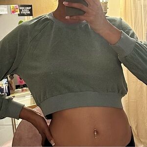 Olive Green Women's Cropped Sweatshirt